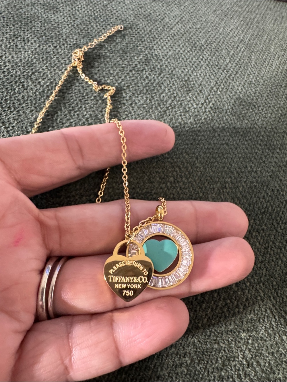 Heart Pendant Necklace with Turquoise Center